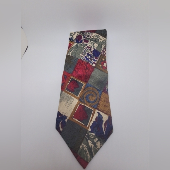 Structure 100% Silk Italian Fabric Checkered Geometric Men's Tie - Picture 1 of 3